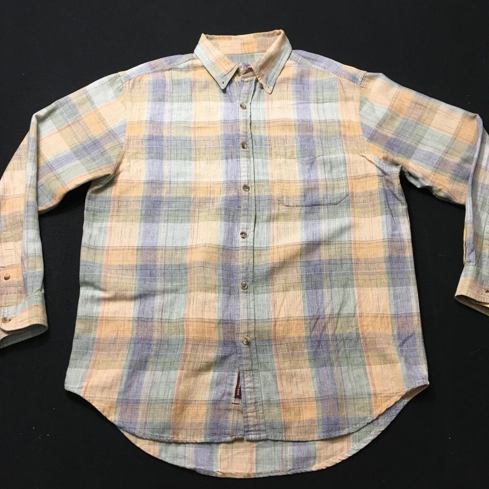 Territory Ahead Mens Large Plaid Button Down Shirt Long Sleeve Cotton rust safar
